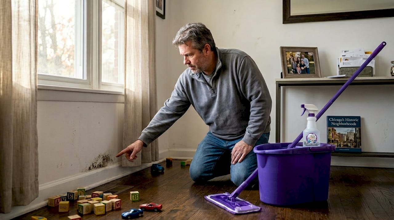 1778016677623_Homeowner-checking-for-mold-on-wall-near-floor Homeowner checking for mold on wall near floor