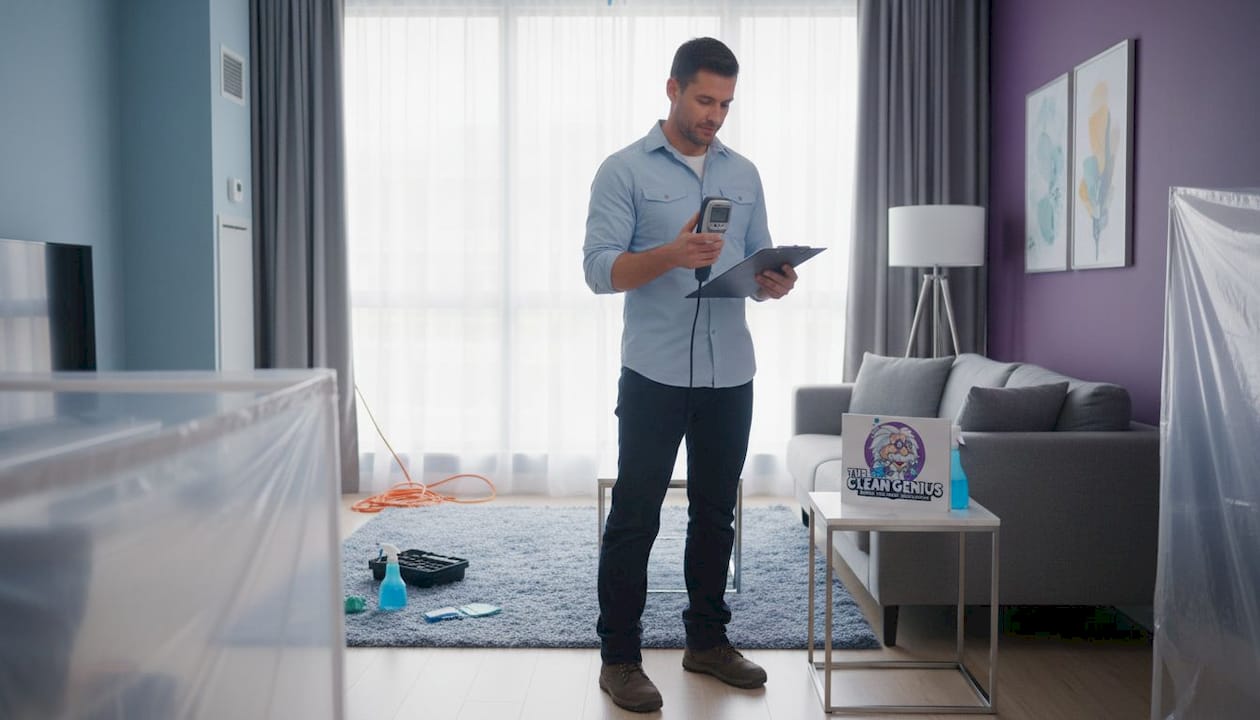 Certified mold expert testing basement air quality