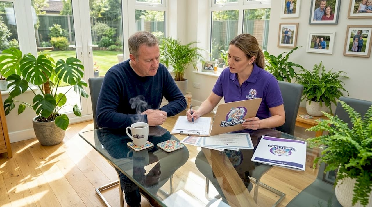 Homeowner and specialist reviewing restoration checklist