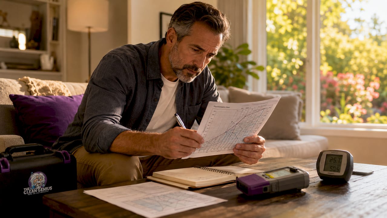 Home inspector reviewing psychrometric data
