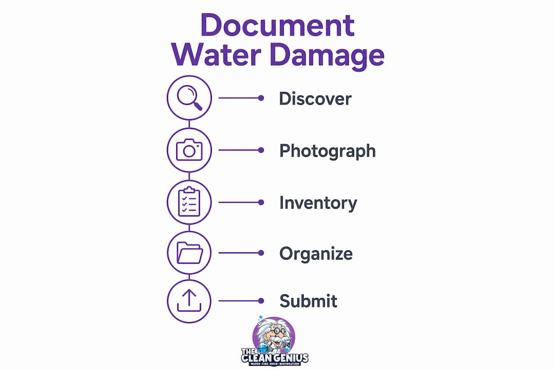 Infographic listing steps to document water damage