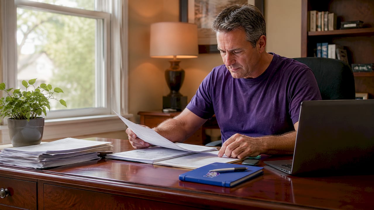 Homeowner reviewing water damage claim documents