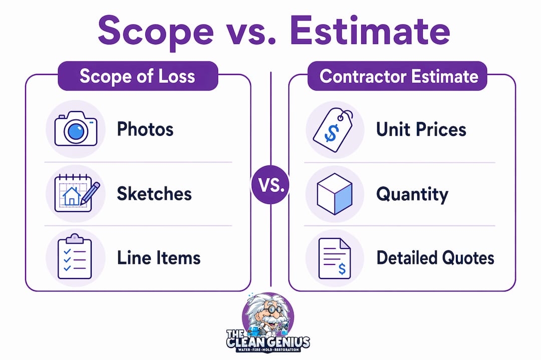 Infographic comparing water damage scope and estimate