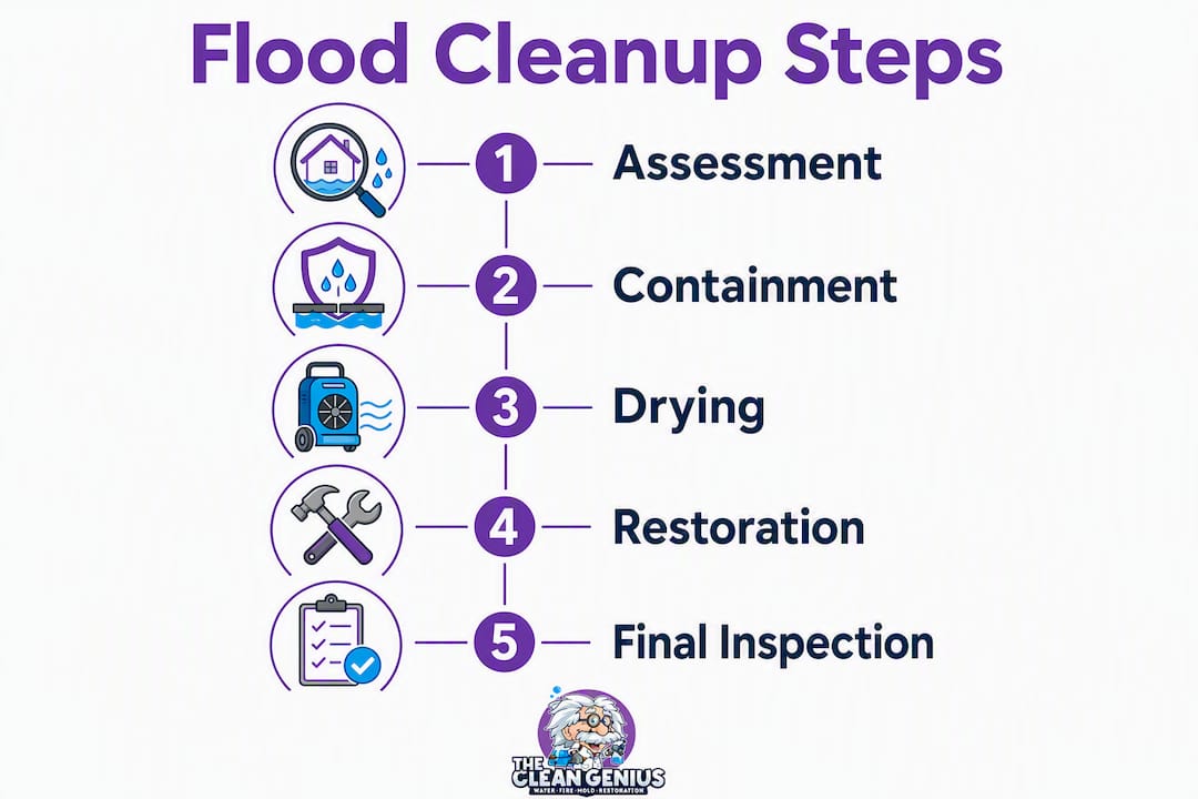 Infographic showing flood cleanup timeline steps