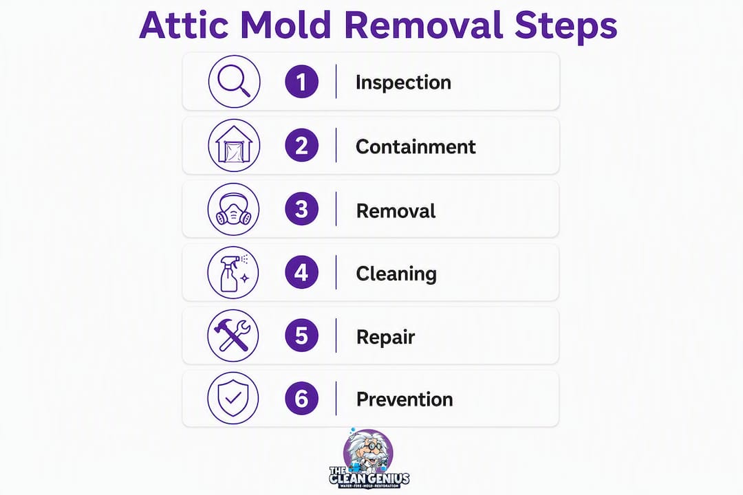 Infographic illustrating attic mold removal steps