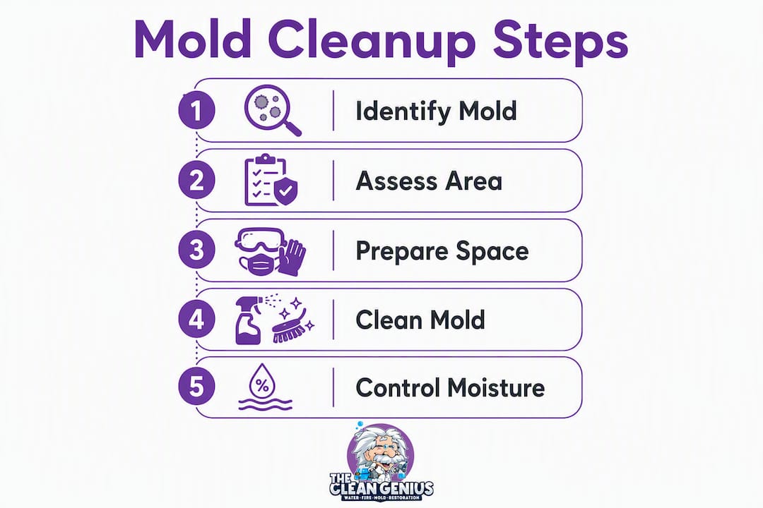 Infographic illustrating mold cleanup steps