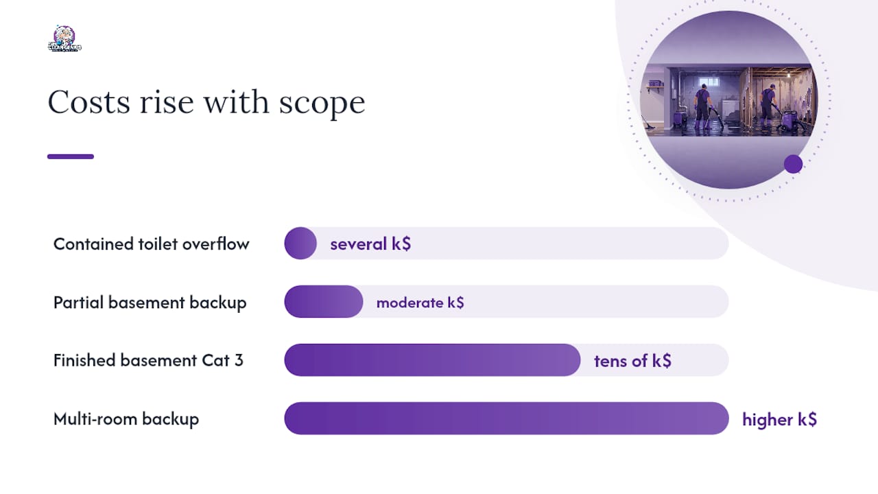 Comparison chart of sewage cleanup job scopes and costs