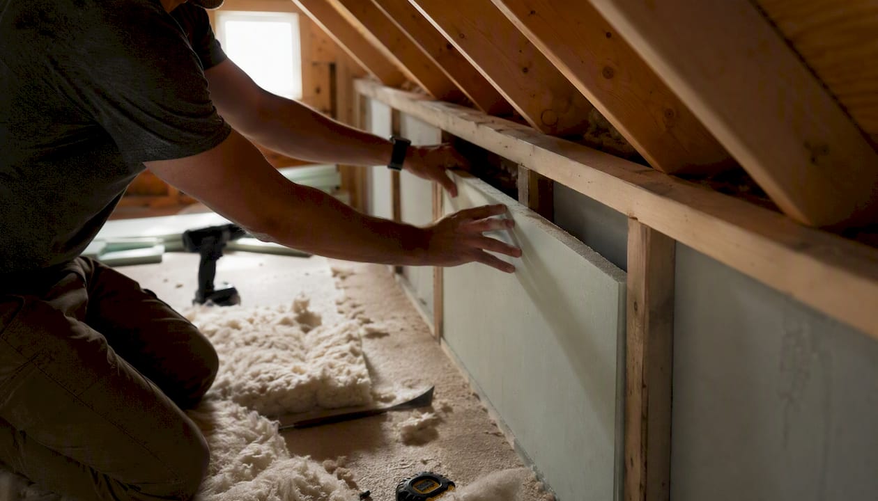 Attic knee wall insulation installation