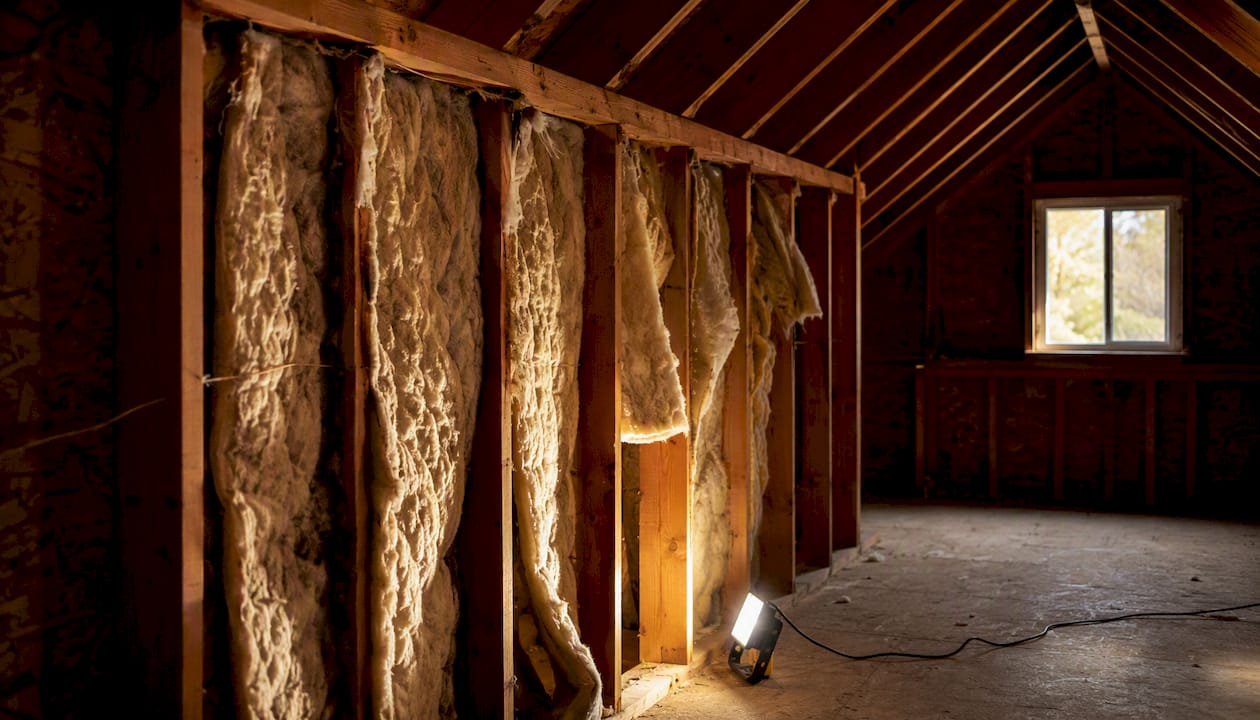 Sagging fiberglass insulation in attic knee wall