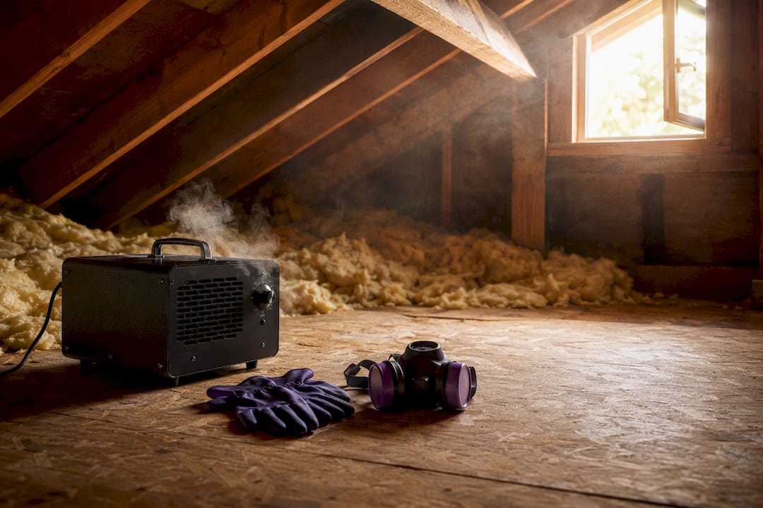 Ozone treatment setup in residential attic