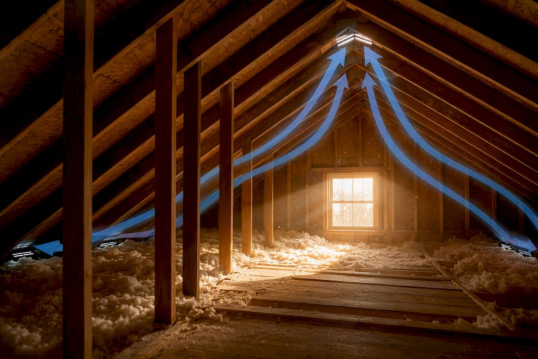 Attic airflow path between soffit and ridge vents