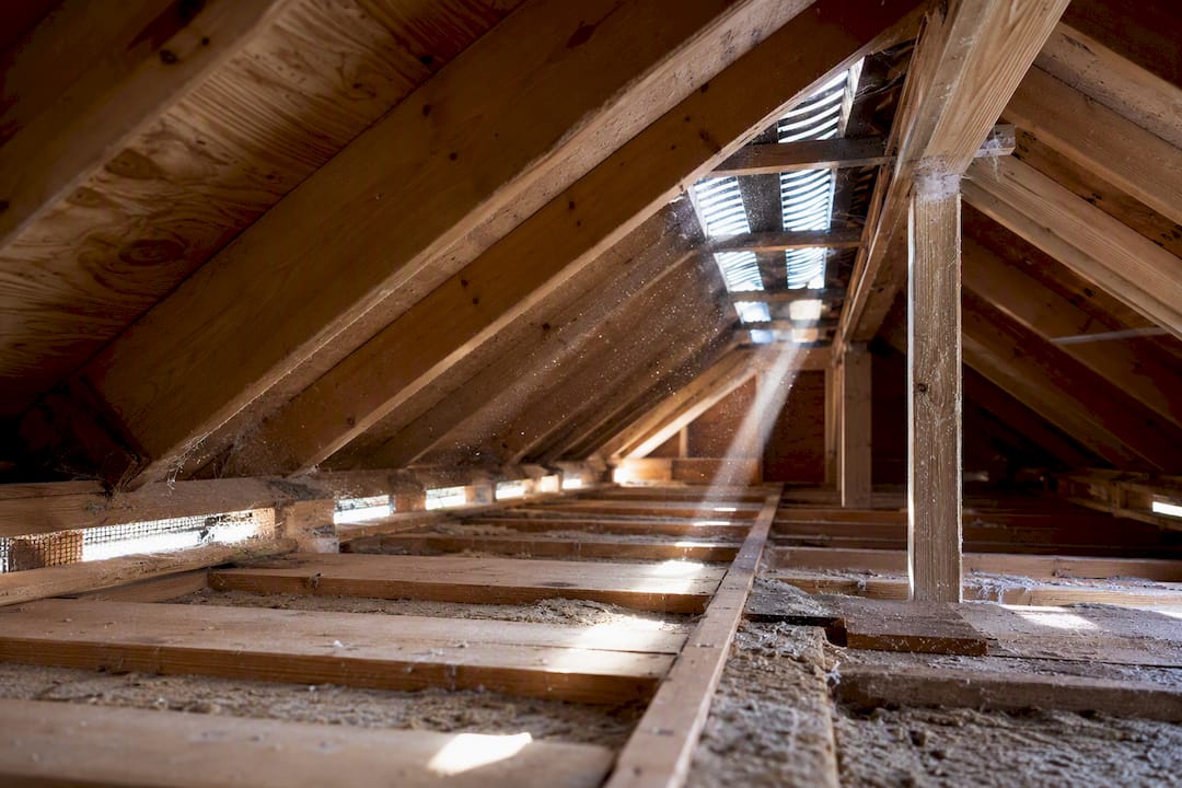 Soffit and ridge vents in attic roof