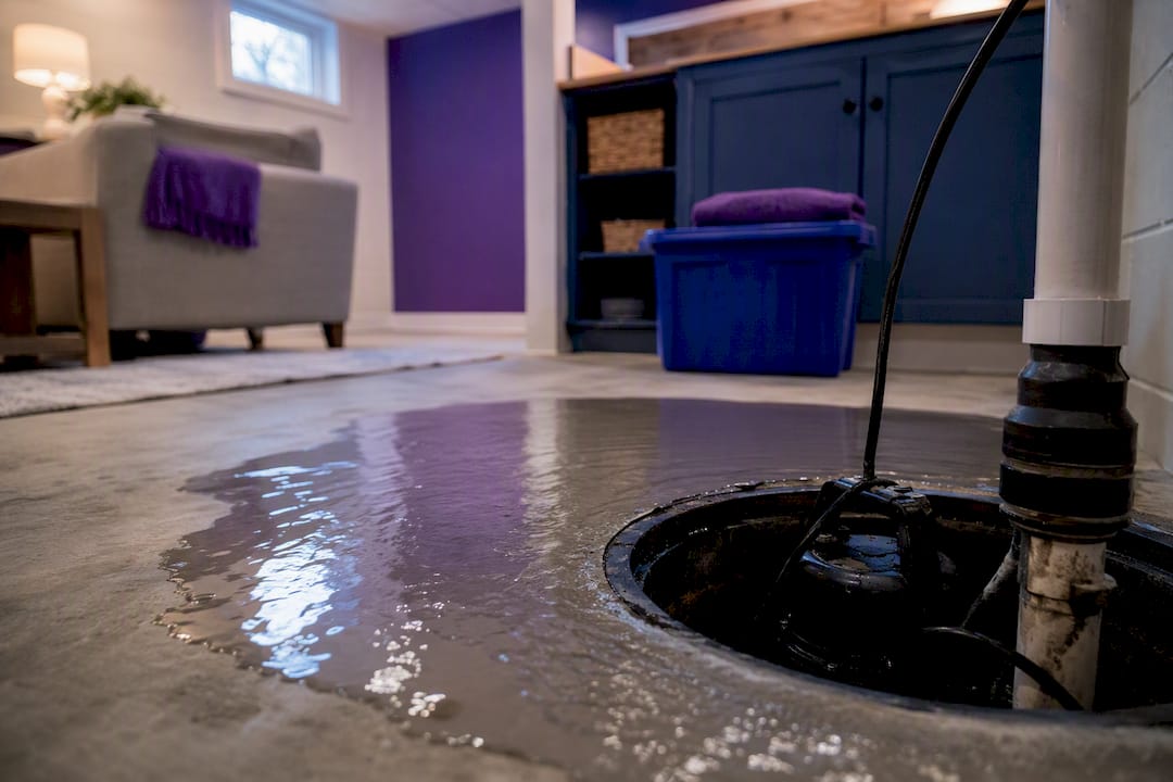 Basement sump pit with water damage