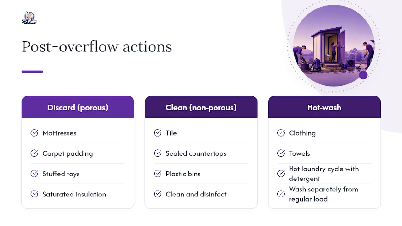 Toilet overflow cleanup decision paths