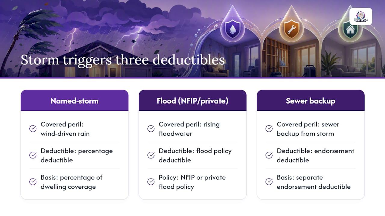 Three deductible paths from one storm