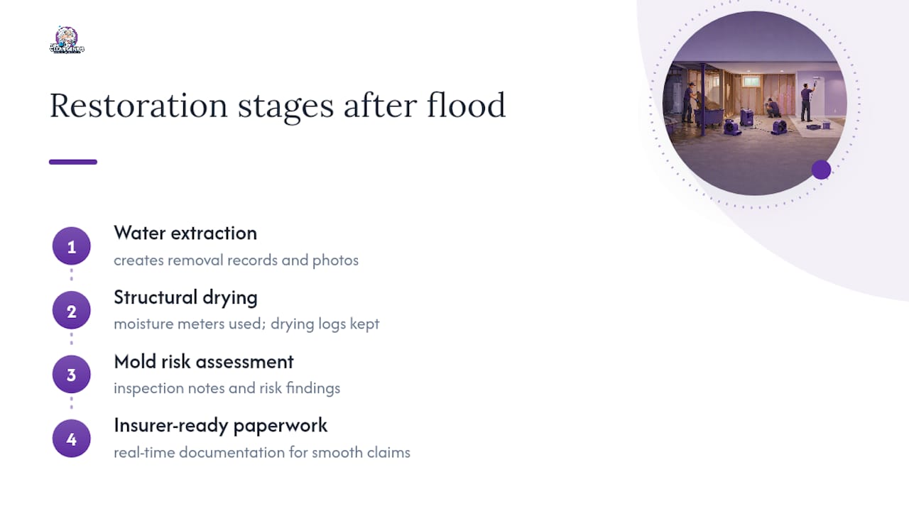 Four stages of documented basement restoration