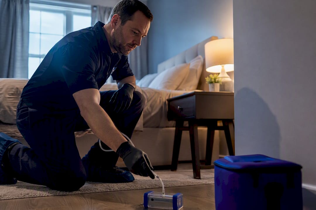 Inspector collecting post-remediation air sample