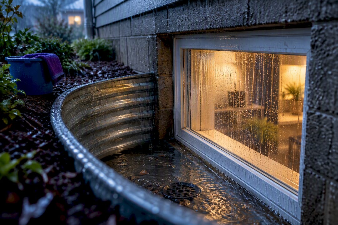 Rainwater pooling in basement window well