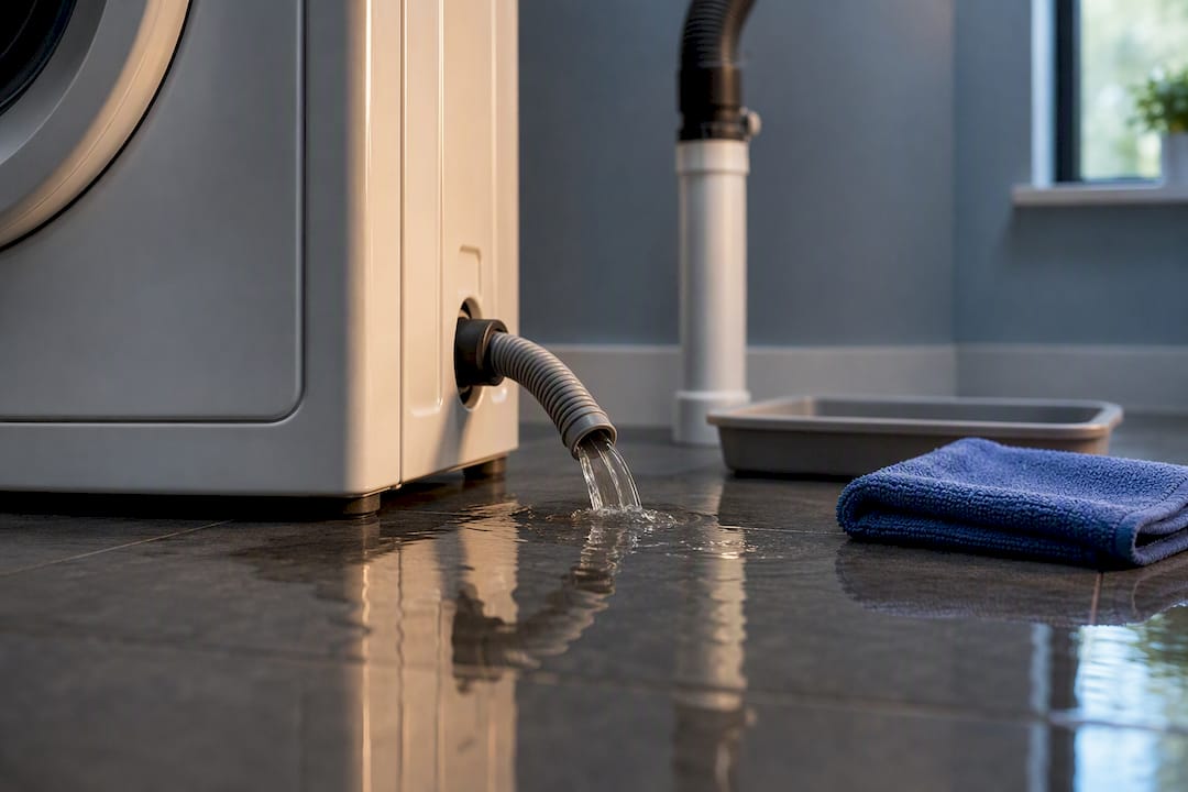 Water spilling beside washer drain hose