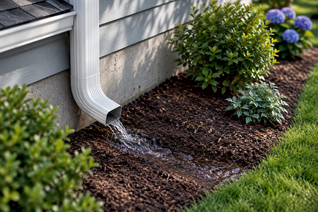 Downspout directing water away from foundation
