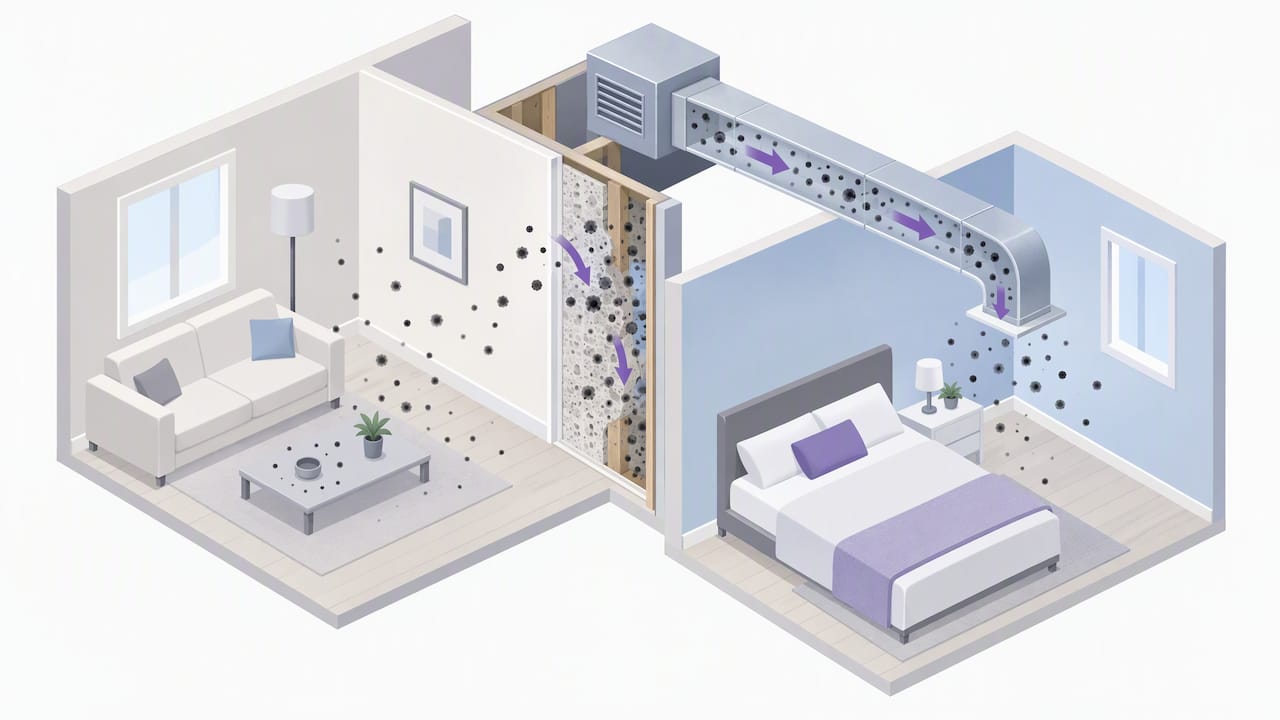 Illustration of soot entering walls and ducts