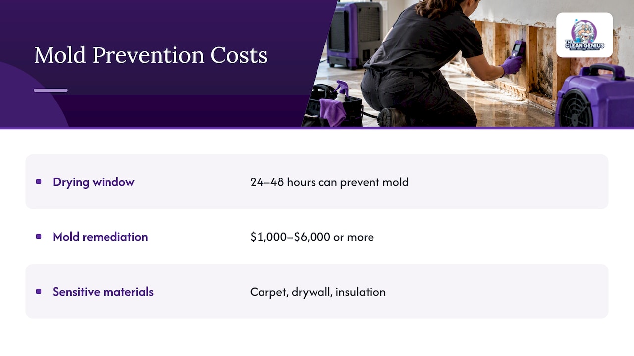 Drying window and potential mold remediation cost