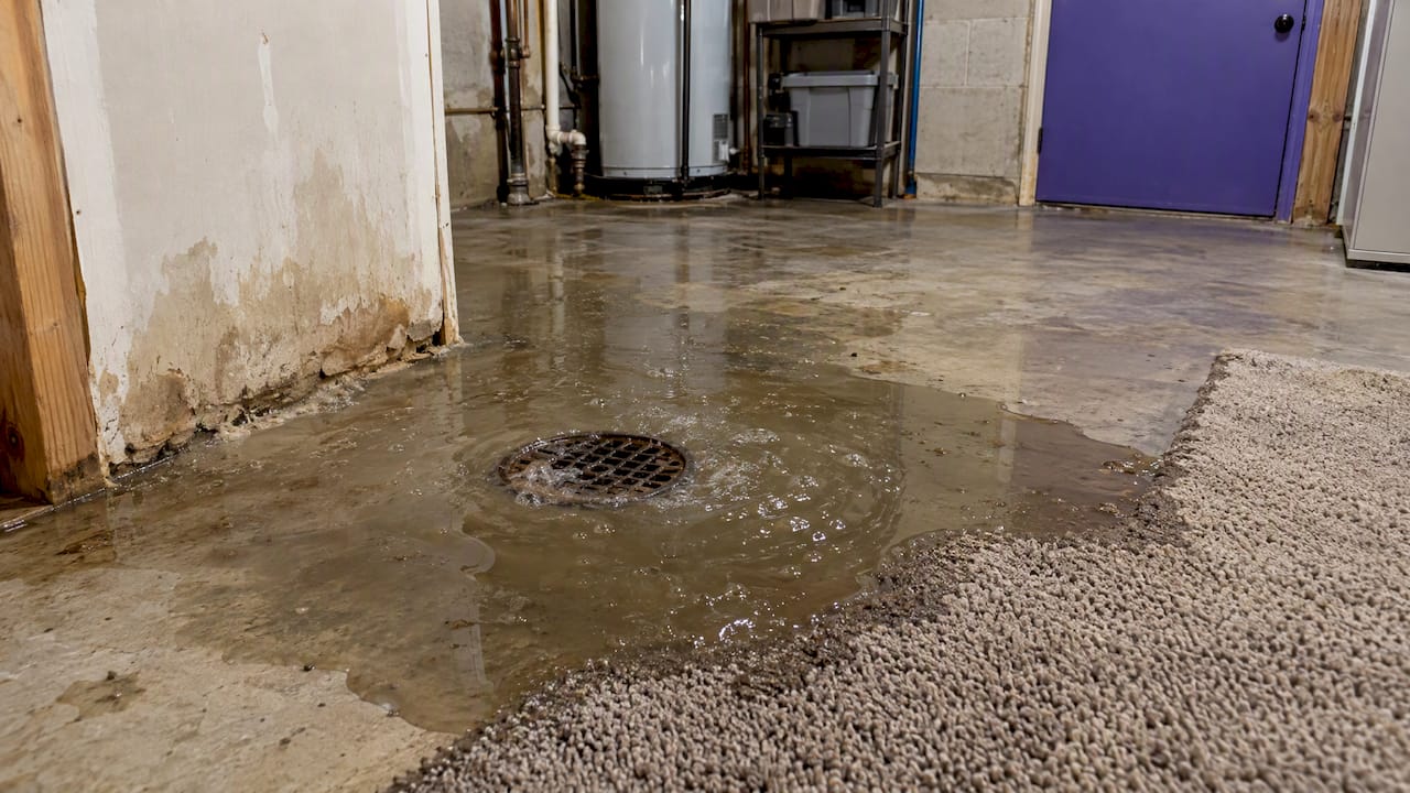 Basement floor drain overflowing onto carpet